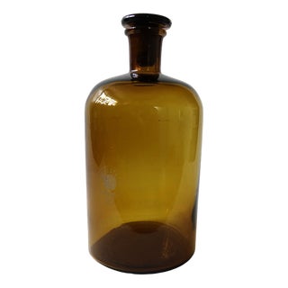 Vintage Brown-Yellow Glass Medicine Bottle with Lid, Sweden, 1900s For Sale