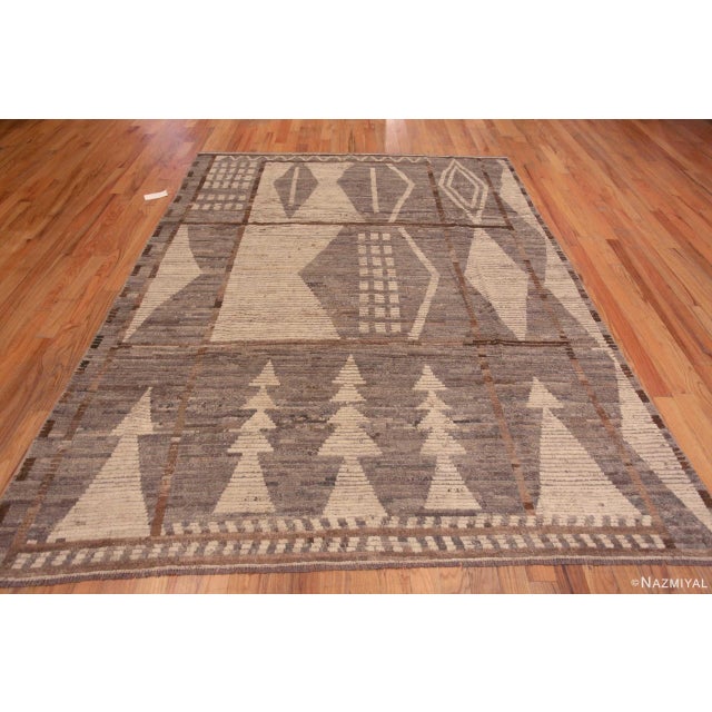 Earthy Neutral Grey Cream &amp; Brown Tribal Geometric Design Modern Area Rug, Country of origin: Central Asia, Circa...