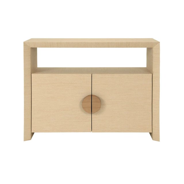 Not Yet Made - Made To Order Matthew Izzo Home Aspen Natural Grasscloth, Open Shelf, Two Door Console With Cerused Oak Handles For Sale - Image 5 of 6