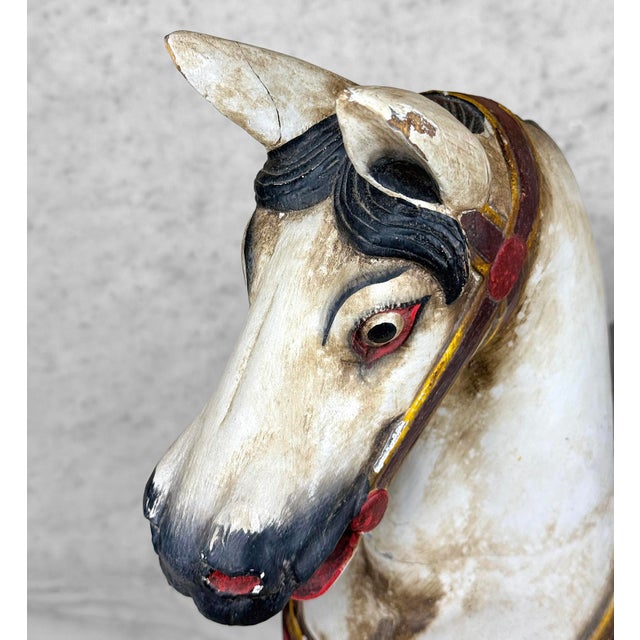 Sculpture Materials Vintage 24" Traditional Folk Art Hand Painted Carousel Horse For Sale - Image 7 of 12