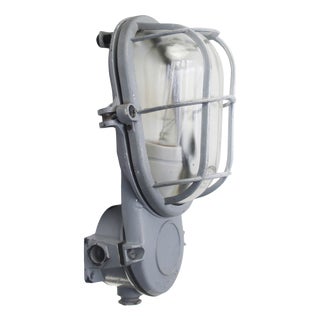 Vintage Industrial Grey and Clear Glass Wall Lamp from Industria Rotterdam For Sale