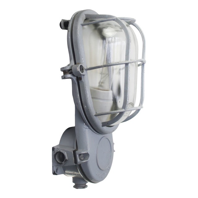 Vintage Industrial Grey and Clear Glass Wall Lamp from Industria Rotterdam For Sale