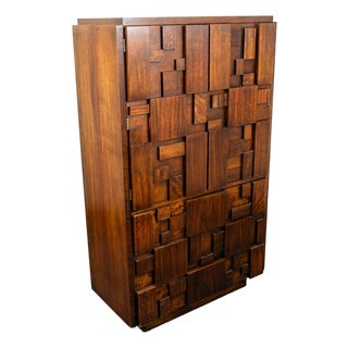 Mid Century Modern Dresser Highboy Lane Mosaic Pueblo Brutalist 5 Drawer Wood For Sale