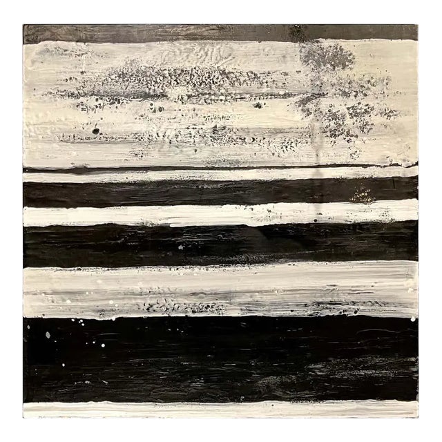 Lynn Basa Encaustic Black and White Stripe Panel "The Speckled Band" 2013 For Sale