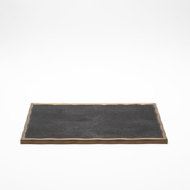 Modern Rectangular Melting Tray in Black Shagreen With Bronze Patina Brass by R&y Augousti For Sale - Image 3 of 7