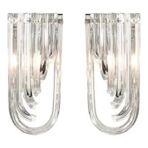 Modernist Pair of Hand Blown Translucent Murano Glass Ribbon Sconces