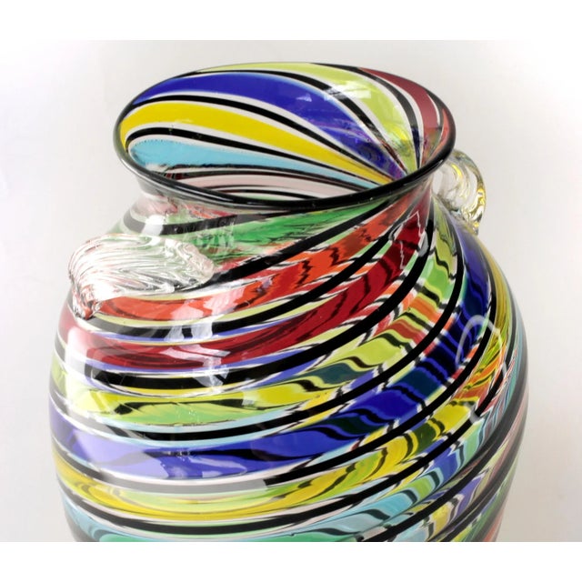 Italian 1960s Vintage Fratelli Toso Canne Multicolor Winged Murano Glass Vase For Sale - Image 3 of 5