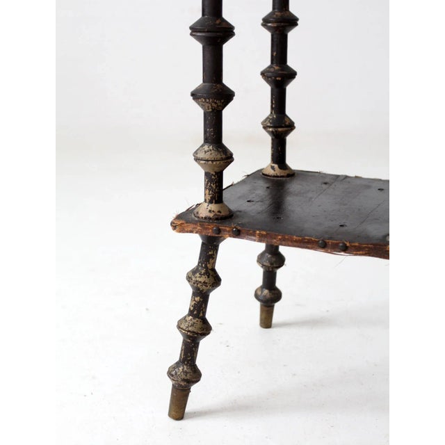Antique Spool Table With Leather Top For Sale - Image 4 of 13