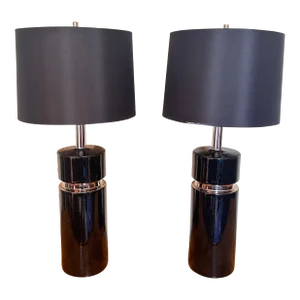 1960s Italian Lamps in the Manner of Pierre Cardin Black and Chrome Bitossi Era