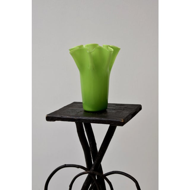 Vintage Lime Green Handblown Glass Undulating Vessel, Circa 1960s For Sale - Image 4 of 17