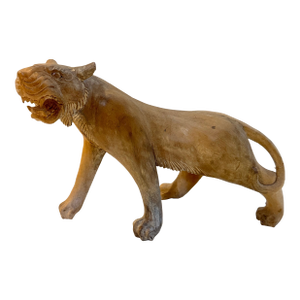 Vintage Hand-Carved Wood Cat Sculpture