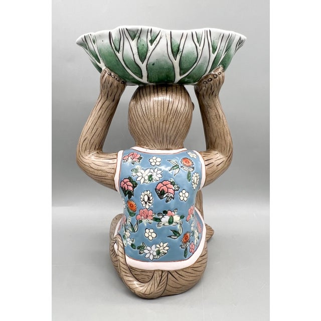 Vintage Ceramic Monkey With Bok Choy Bowl & Floral Vest — Chinoiserie / Hollywood Regency / Whimsical For Sale - Image 11 of 11