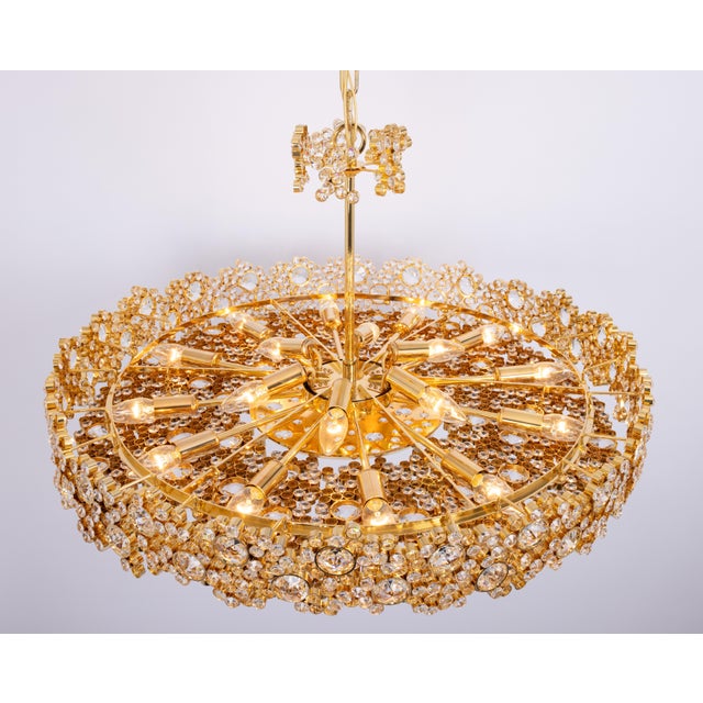 Large Gilt Brass and Crystal Glass Encrusted Chandelier from Palwa, Germany, 1970s For Sale - Image 6 of 18