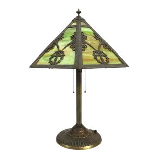 Arts & Crafts Rainaud 6 Panel Slag Glass Lamp, Manner of Bradley & Hubbard C1920 For Sale