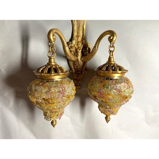 1980 Louis XVI Gold Bronze Amber Crystal Wall Lamp Sconce - 1 Pc For Sale - Image 13 of 18