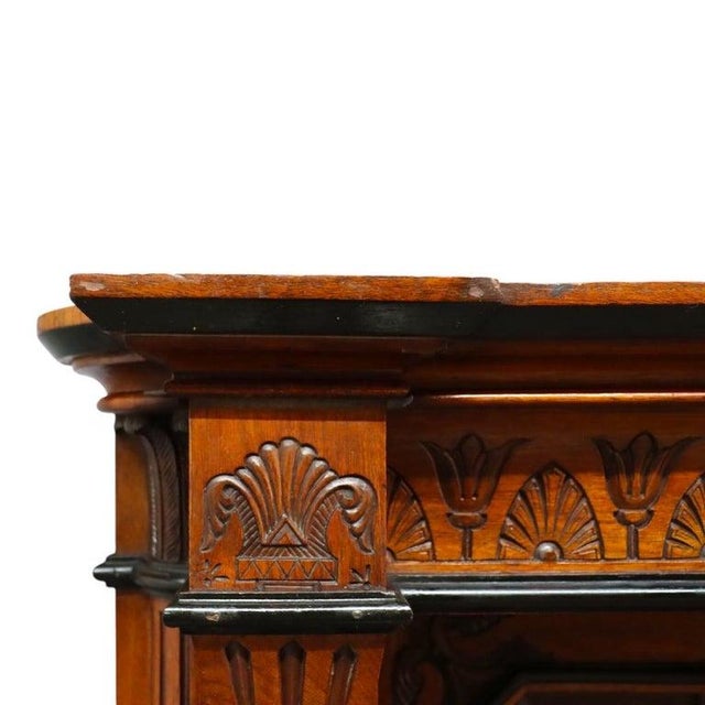 Wood Rare Antique Victorian Egyptian Revival Figural Carved Walnut Secretary C1880 For Sale - Image 7 of 18
