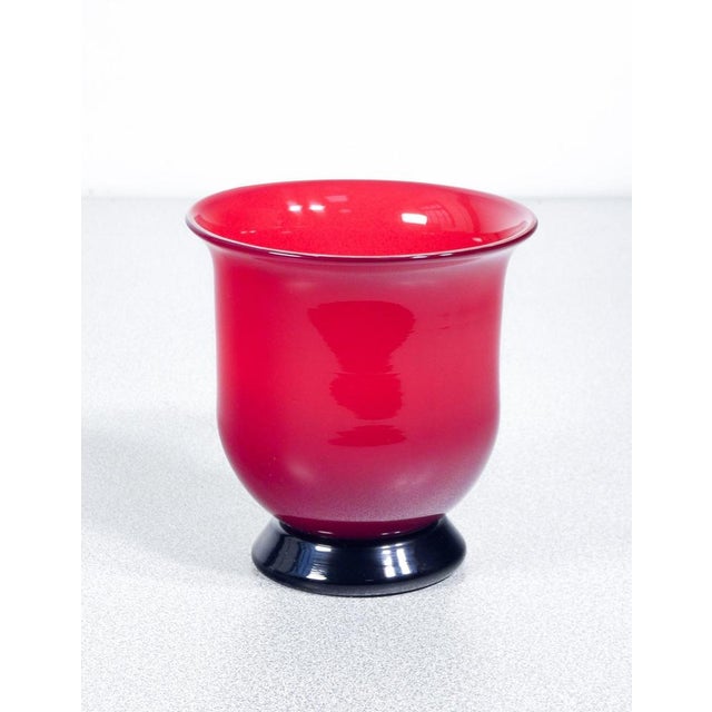 Vase, opalino blown glass bowl by venini, red version. Italy, 2005 origin italy period original design from the 1930s....