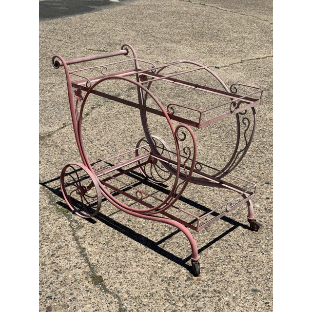 Antique Salterini Mt Vernon Wrought Iron Art Nouveau Pink Serving Bar Tea Cart For Sale - Image 16 of 16