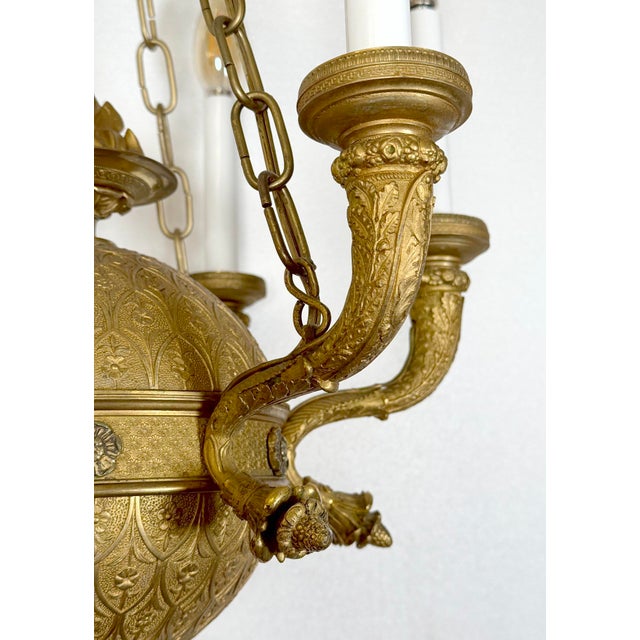 Early 20th Century Antique Empire Bronze Ormolu Six Light Chandelier - Restored For Sale - Image 5 of 11
