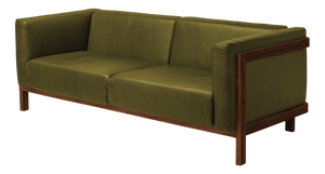 LIFT Minimalist Three-Seater Sofa in Walnut Wood and Bosco Leather Seat by Julien Renault