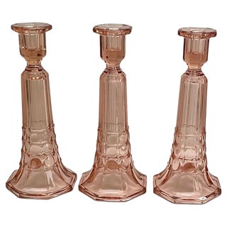 Art Deco Luxval Candleholders attributed to Charles Graffart for Val Saint Lambert, 1935, Set of 3 For Sale