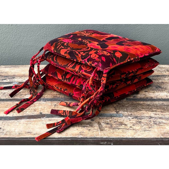 Yves Saint Laurent Vintage 80s Yves St Laurent Printed Velvet Tie Cushions - Set of Four For Sale - Image 4 of 12