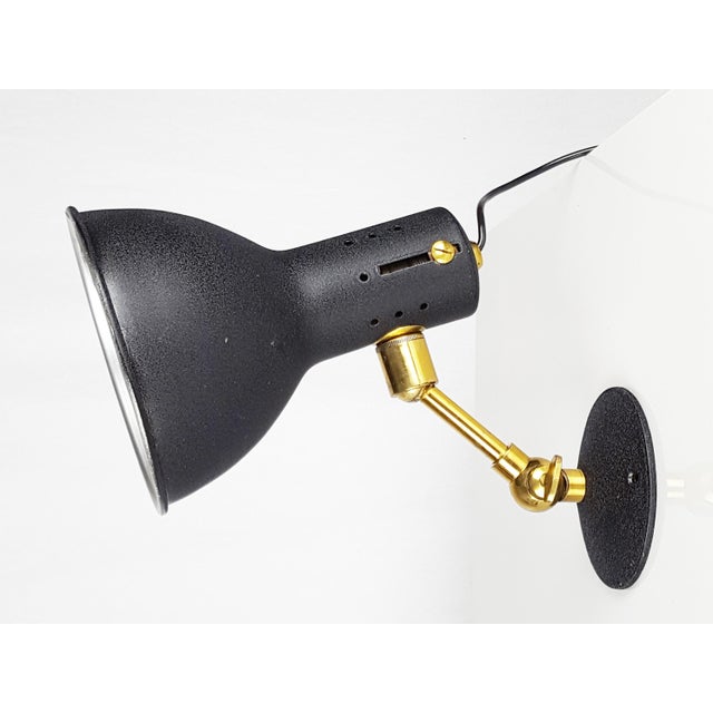 Mid-Century Modern Adjustable Wall Lamps in Black Painted Aluminum and Brass, 1950s, Set of 2 For Sale - Image 4 of 15
