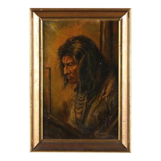 Martha E. Cunningham (American, 20th Century), an American Indian in Profile Oil on Board For Sale