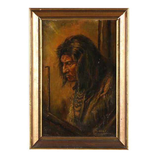Martha E. Cunningham (American, 20th Century), an American Indian in Profile Oil on Board For Sale