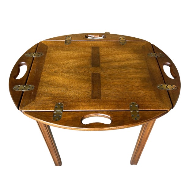 English Baker Furniture English Chippendale Campaign Style Butler Tray Table - Removable Top For Sale - Image 3 of 11