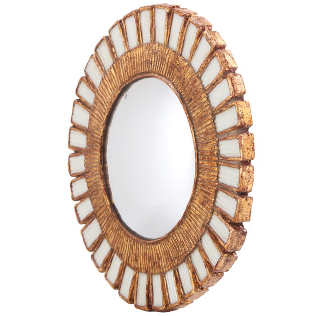 The textured white glass arranged in a simple geometric and sunburst pattern, a variation of Vautrin's "Mazarin" style. A...