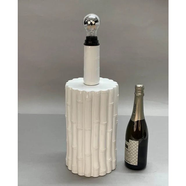 Mid-Century Italian White Ceramic and Faux Bamboo Table Lamp by Tommaso Barbi, 1970s For Sale - Image 18 of 18