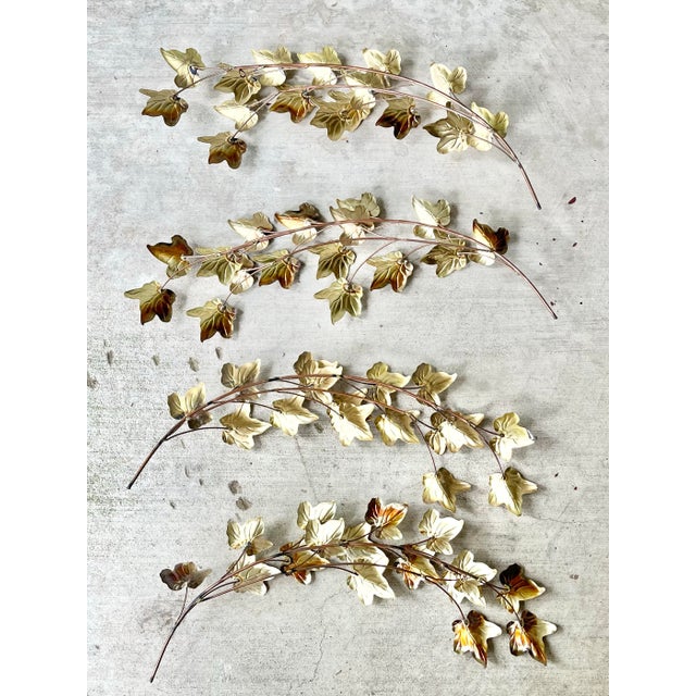Gold 1970s Vintage Curtis Jere-Style 4 Gold Metal Leaf Wall Hanging Sculpture For Sale - Image 8 of 10