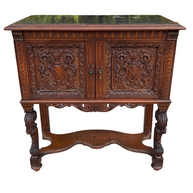 Antique Humidor Cabinet Table With Marble Top & Copper Lining For Sale In Los Angeles - Image 6 of 7