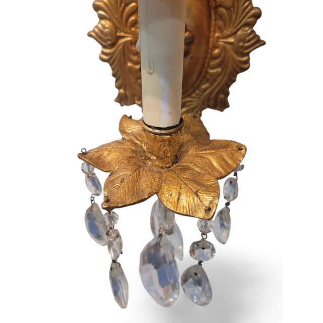 Metal Pink Shade Palm Beach Regency Style Wall Sconces, a Pair For Sale - Image 7 of 8