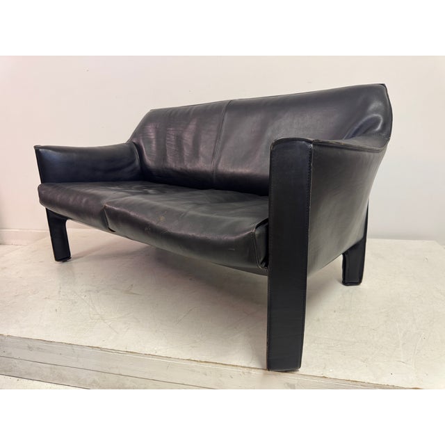 Black CAB 415 Sofa in Black Leather by Mario Bellini for Cassina, 1980s For Sale - Image 8 of 18