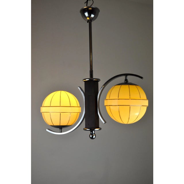 Mid-Century Modern Chrome and Wood Ceiling Lamp For Sale - Image 9 of 11