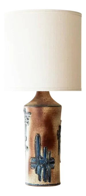 Ceramic Floor or Table Lamp with Beige Silk Lampshade attributed to R. Houben, 1970s