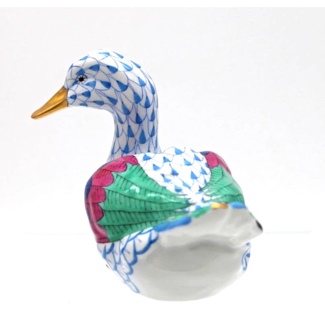 Add timeless elegance to your collection with this **Vintage Mid-Century Modern (MCM) Herend Porcelain Blue Fishnet...