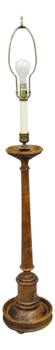 Vintage French Country Carved Wood Distressed Candlestick Floor Lamp by Chapman