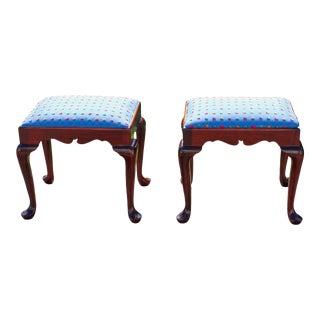 Vintage Mahogany Queen Anne Style Footstools - a Pair For Sale