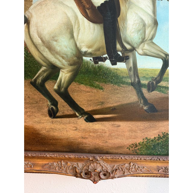 Large Antique Signed European Equestrian Portrait Oil Painting Late 19th Century For Sale - Image 15 of 17