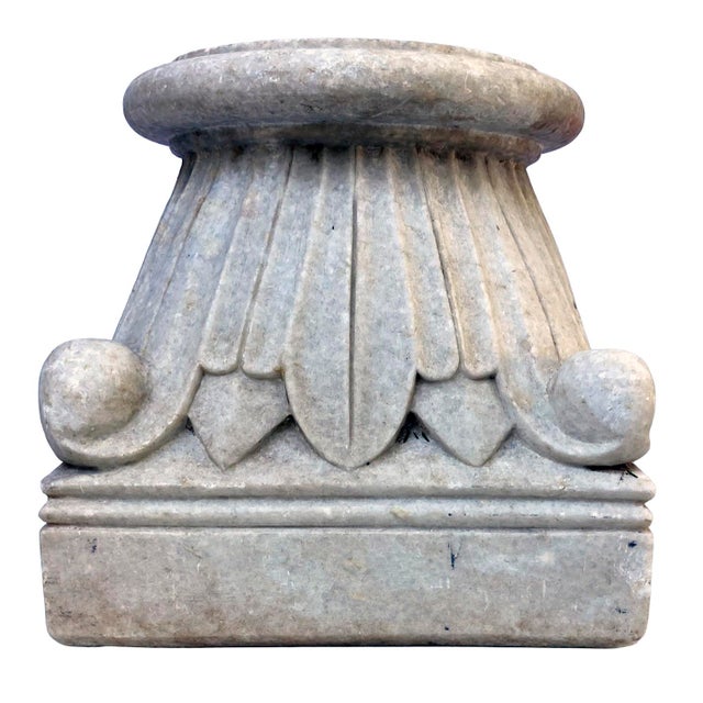 Antique Carrera Marble Column Base For Sale - Image 4 of 11