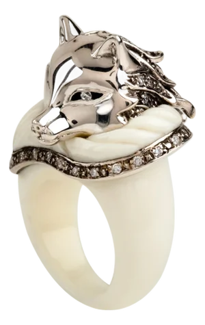 Miriam Salat Cream Ivory Fox Ring Set In Sterling Silver & White Topaz