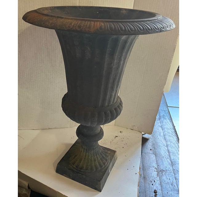 Metal Vintage Cast Iron Classic Design Garden Planter Urn For Sale - Image 7 of 8