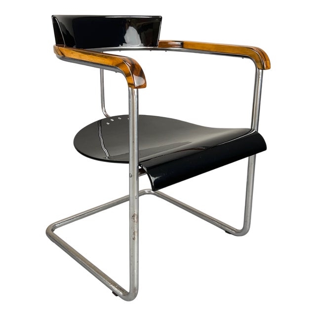 Model H-128 Black Steel Tube Cantilever Chair by Jindrich Halabala for Up Závody, 1930s For Sale