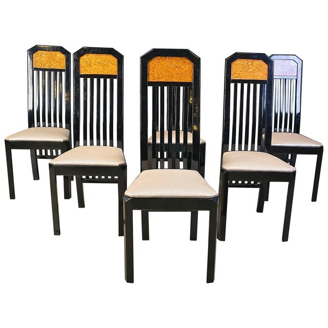 Vintage Burl Wood and Lacquer Dining Chairs, 1980s, Set of 6 For Sale - Image 14 of 14