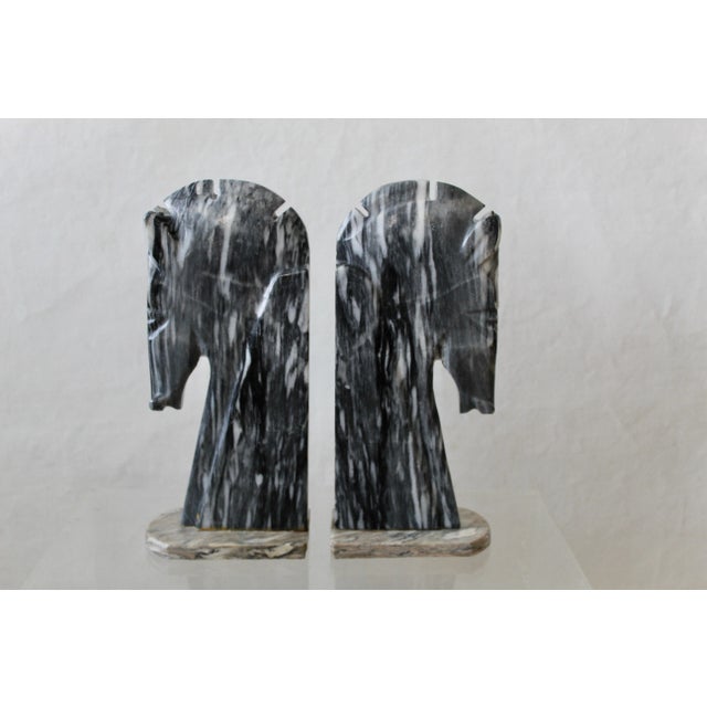 Mid-Century Italian Black White Marble Horse Head Decorative Bookends-A Pair For Sale - Image 9 of 10