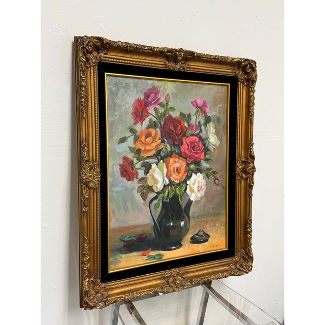 Traditional Catherine Yates "Colored Roses" Oil on Canvas For Sale - Image 3 of 11