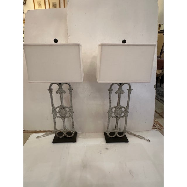 Architectural Iron Fragment Table Lamps -a Pair For Sale - Image 4 of 10